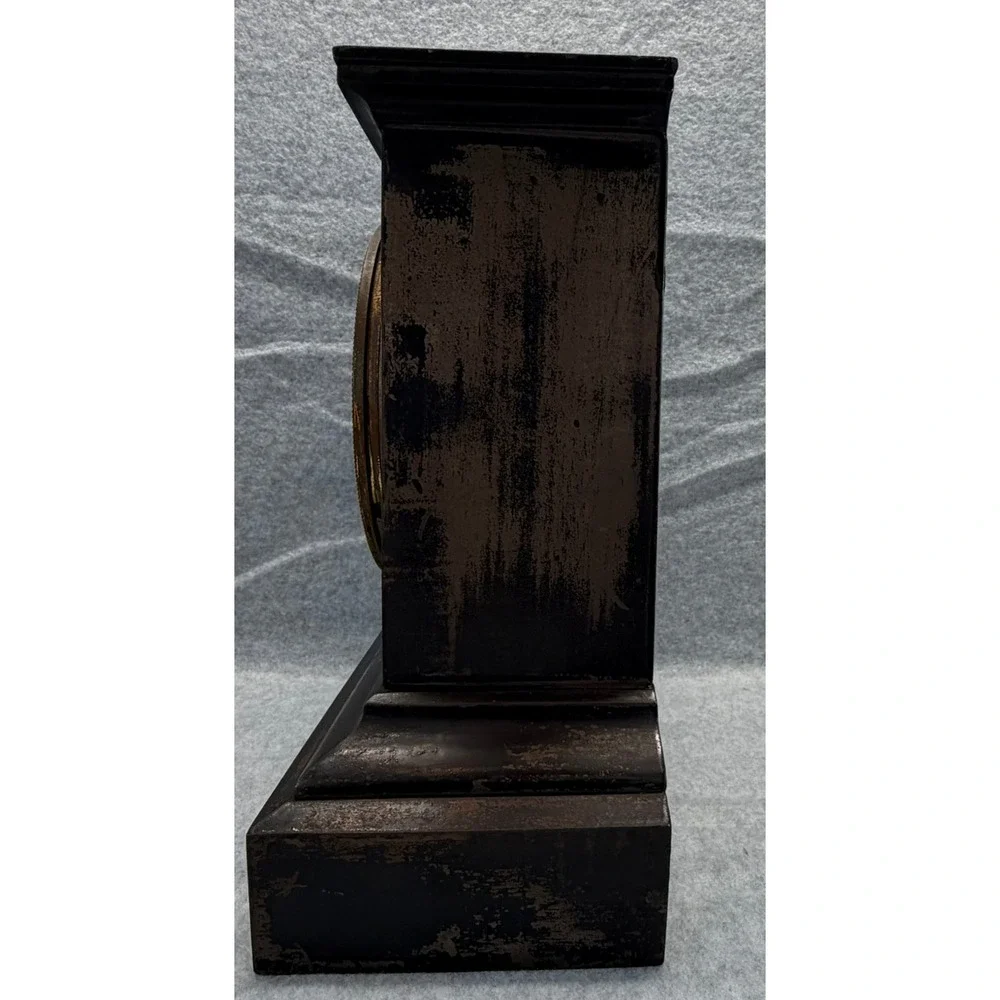 Antique Ansonia Mantel Clock Black Gold Floral 1882 Patent Victorian Decor